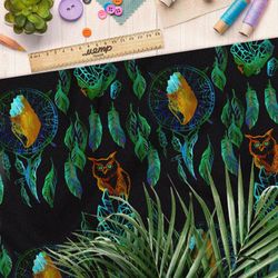 Ткань атлас ловец снов с совой