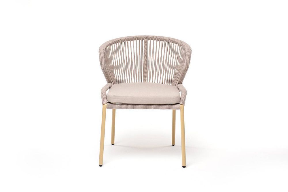 "Милан" стул плетеный из роупа, каркас алюминий (RAL1001), роуп бежевый круглый, ткань бежевая