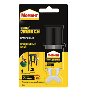 Клей Момент Супер Эпокси прозрачный, шприц на блистер-карте (6 мл)