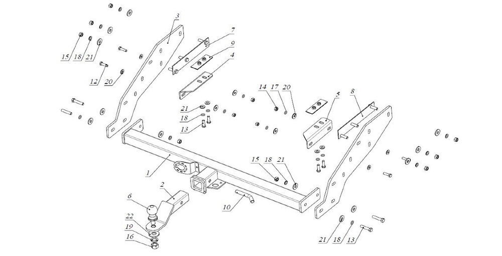 Фаркоп под квадрат для Mitsubishi L200 Long, 2014-2015, Бизон.FA 0857-E