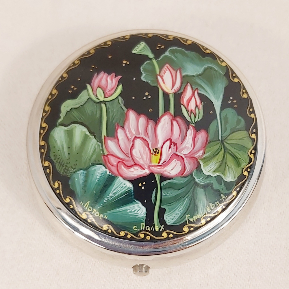 Таблетница с ручной росписью Палех "Лотос"