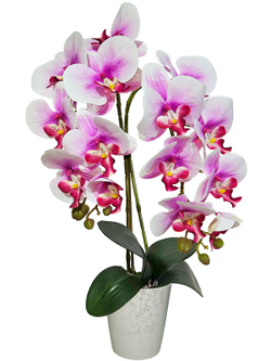 Искусственные Орхидеи бело-лиловые 2 ветки 55см в кашпо