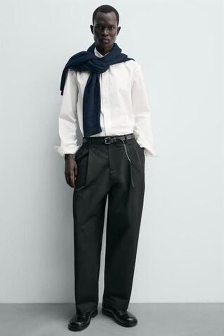 ZARA БРЮКИ WIDE FIT СО СКЛАДКАМИ, ЧЕРНЫЙ