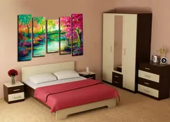 Модульная картина "Мост в красочном лесу"