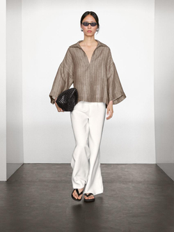 Massimo Dutti Блуза с V-образным вырезом, коричневый