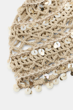 ZARA ШАПОЧКА ИЗ КРУЖЕВА КРОШЕ С РАКУШКАМИ, ЭКРЮ