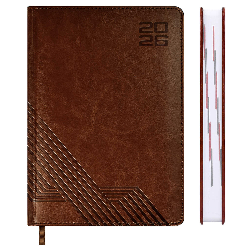Ежедневник датированный 2026 ESCALADA, А5, 176 л., арт. 70219/ 15 САРИФ КОРИЧНЕВЫЙ (кожзам: 146x211 мм, твёрдый переплёт с поролоном, материал обложки: искусственная кожа "Сариф"; декор: блинтовое тиснение; способ крепления блока: ниткошвейный; вн. б