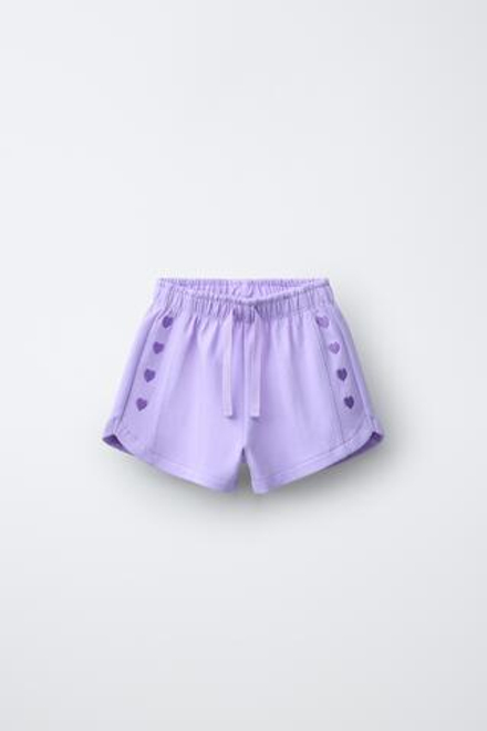 ZARA ШОРТЫ ИЗ ФЕЛЬПЫ С ВЫШИТЫМИ СЕРДЕЧКАМИ, ЦВЕТ МАЛЬВЫ