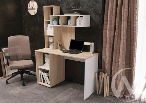 Стол компьютерный №4 (УПКФ) (Белый/Дуб сонома ФВ)