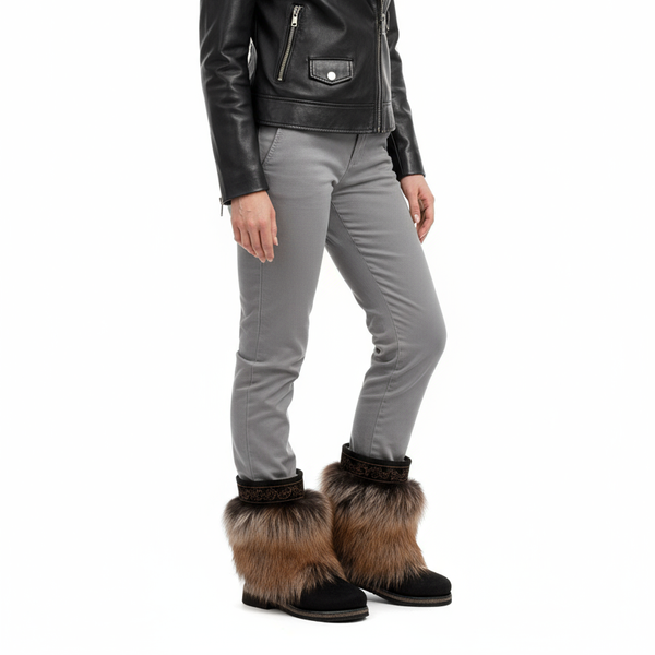 Унты укороченные женские из лисы и замши