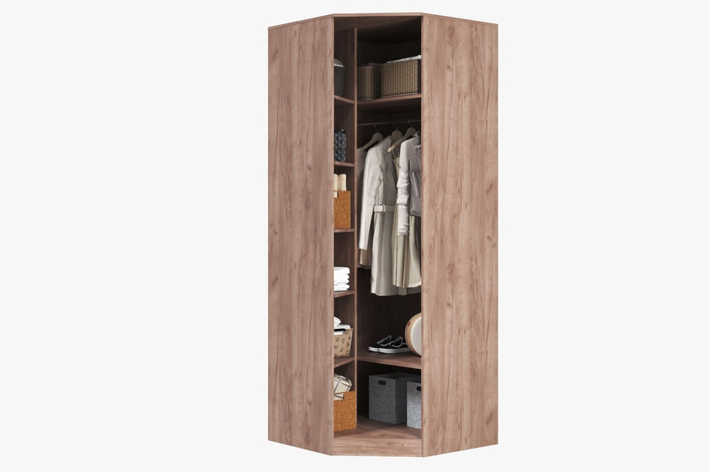 Шкаф для одежды распашной с полками и штангой 2 створки Бежевый/Коричневый 90х58х227 см