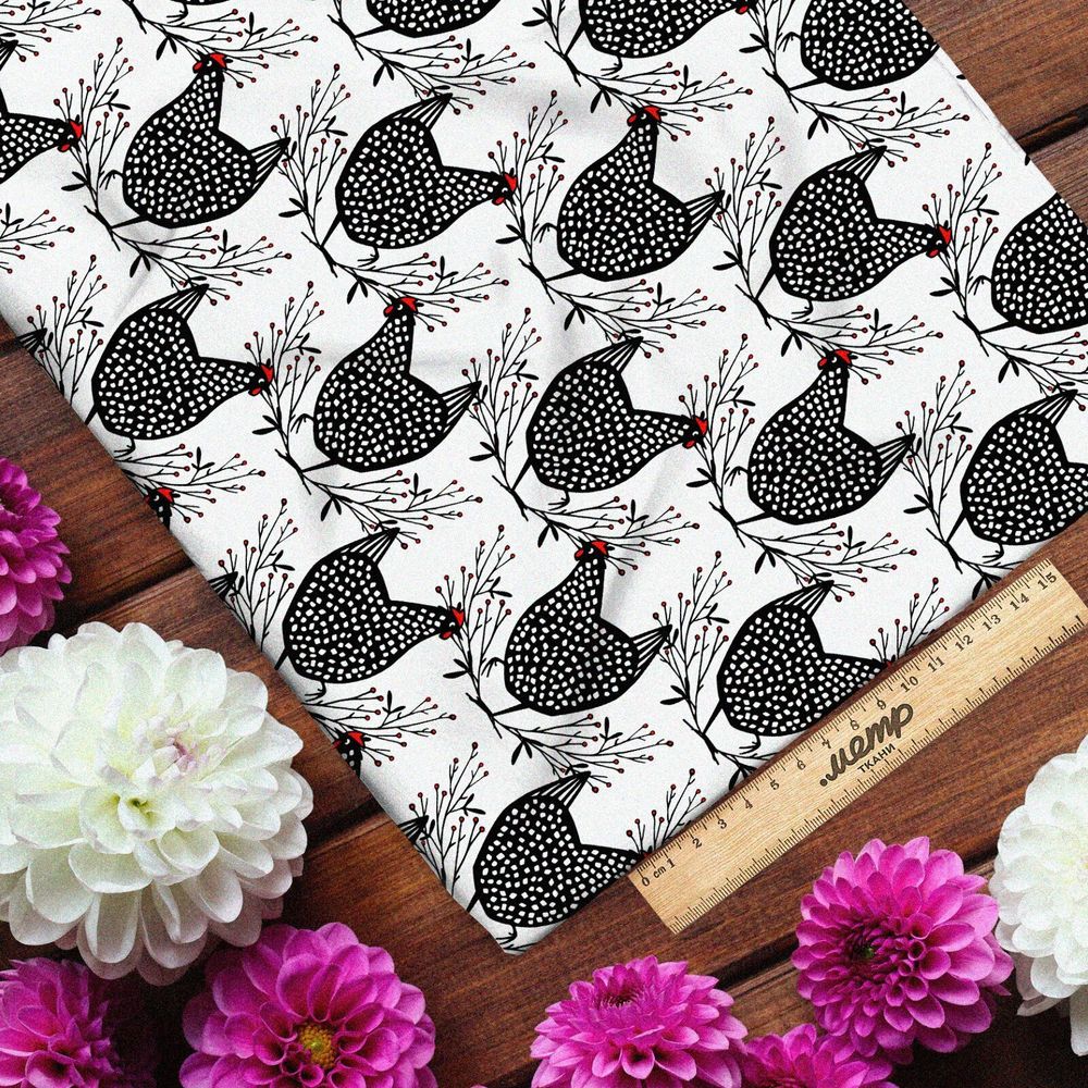 Ткань лен курочки