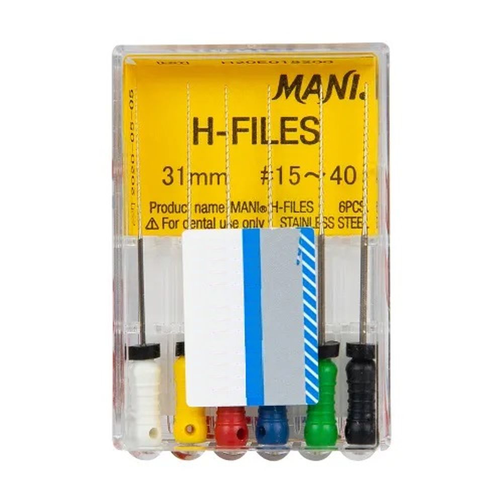 H-Files №15-40 (31мм) ассорти Mani Аш-Файлы (6шт.) Мани, корневой бурав ручной, эндодонтический