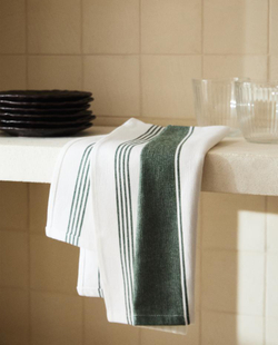 ZARA HOME КУХОННОЕ ПОЛОТЕНЦЕ В ПОЛОСКУ, ЗЕЛЕНЫЙ