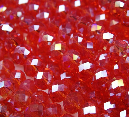 БП008ДС68 Хрустальные бусины "рондель", цвет: ярко-красный AB прозрачный, 6х8 мм, кол-во: 39-40 шт.