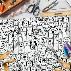 Ткань шелк Армани чёрно-белые собаки