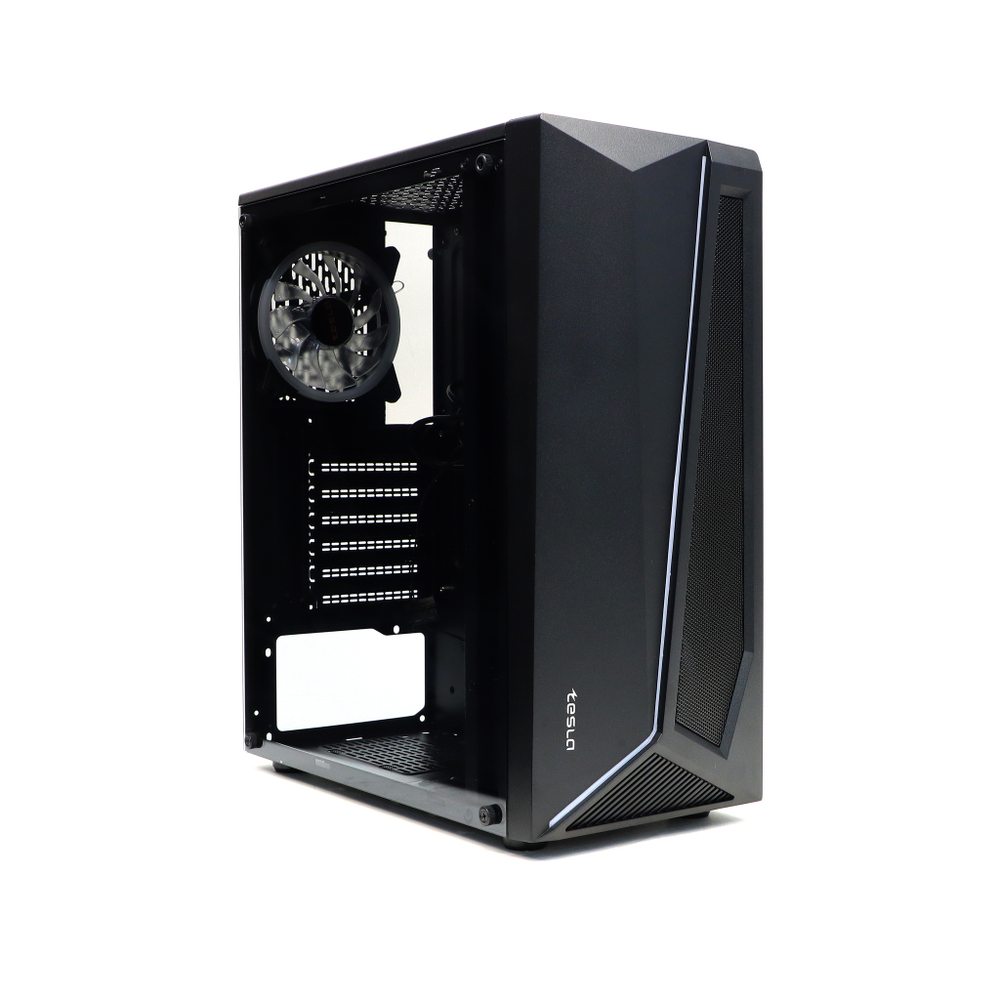Корпус TESLA TSL-100, Без БП, ATX, RGB, чёрный, 4xRGB FAN, 2xUSB2, 1xUSB3, бок: закалённое стекло (TSL-100-4FB-RGB)