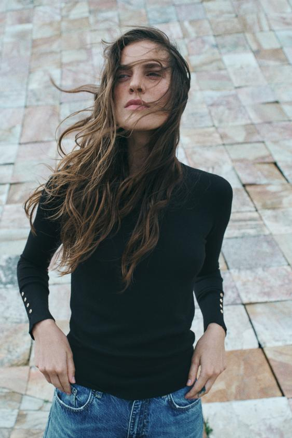 ZARA БАЗОВЫЙ ОДНОТОННЫЙ ДЖЕМПЕР, ЧЕРНЫЙ