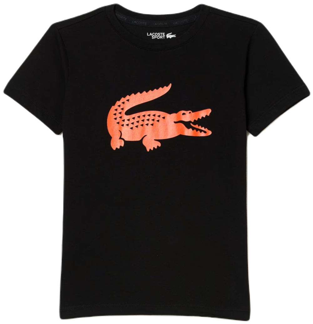 Детская теннисная футболка Lacoste Boys SPORT Tennis Technical Jersey Oversized Croc T-Shirt - black/orange