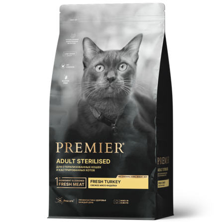 PREMIER 400г Adult Sterilised Fresh Turkey Сухой корм для взрослых Стерилизованных кошек Свежее мясо Индейки