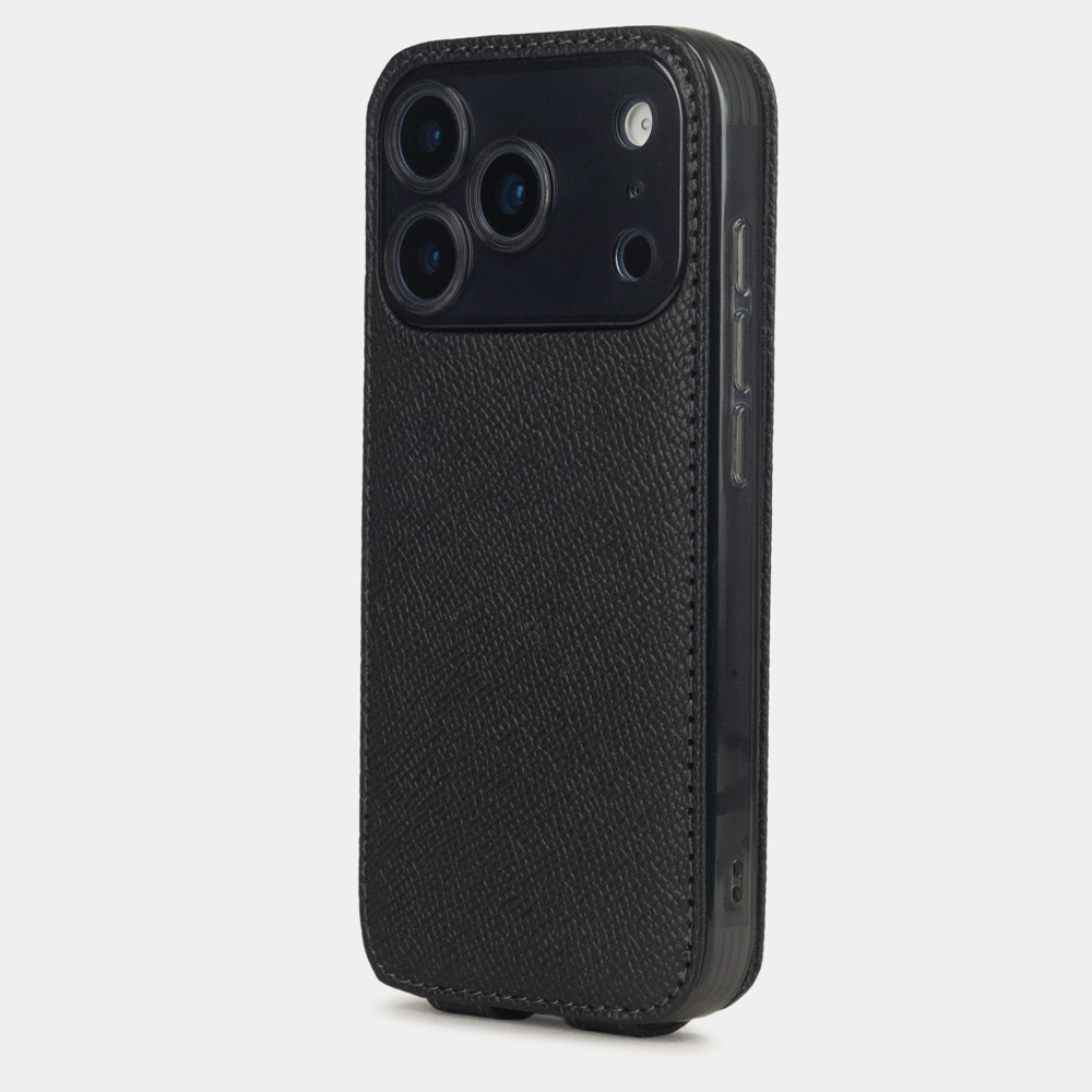 Чехол iPhone 17 Pro Max натуральная кожа сафьяно, черного цвета