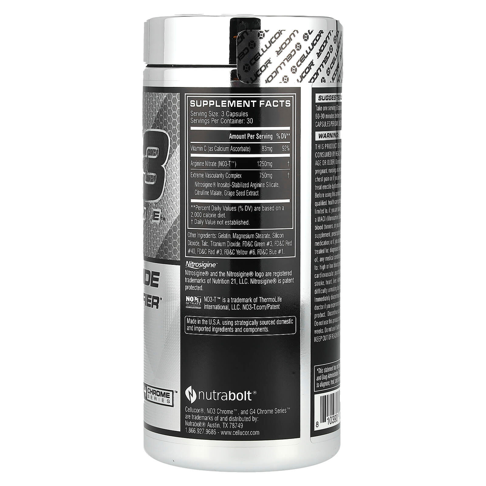 C4 / Cellucor, NO3 Chrome, усилитель тренировок с оксидом азота, 90 капсул