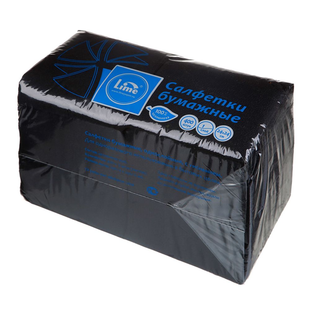 Салфетки бумаж. LIME 1-сл 24*24, 400шт, черные (410150)