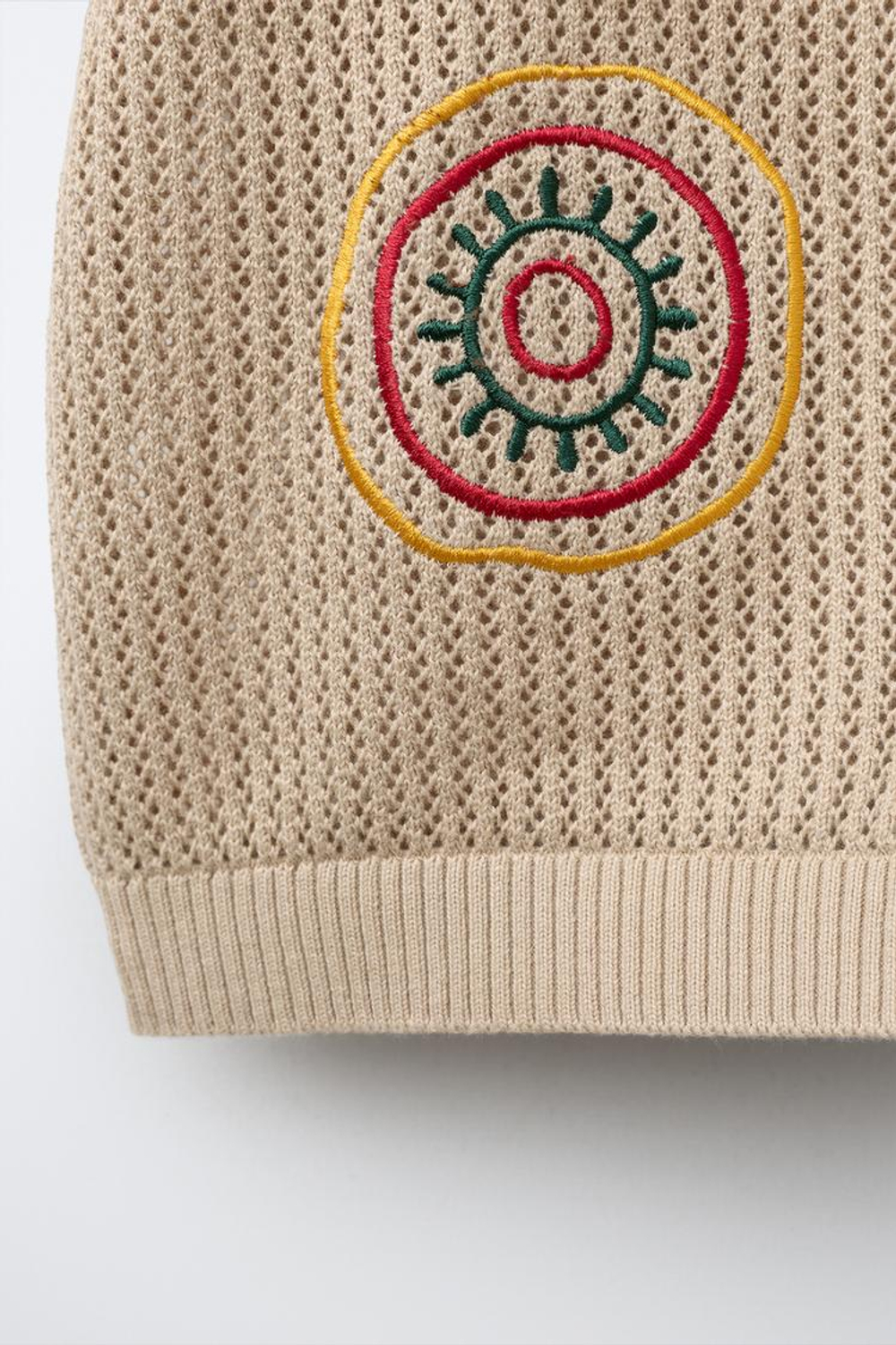 ZARA РУБАШКА С ВЫШИВКОЙ, БЕЖЕВЫЙ