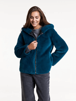 Дубленка короткая зимняя, синяя, Северина