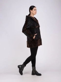 Дубленка женская натуральная с капюшоном оверсайз Турция