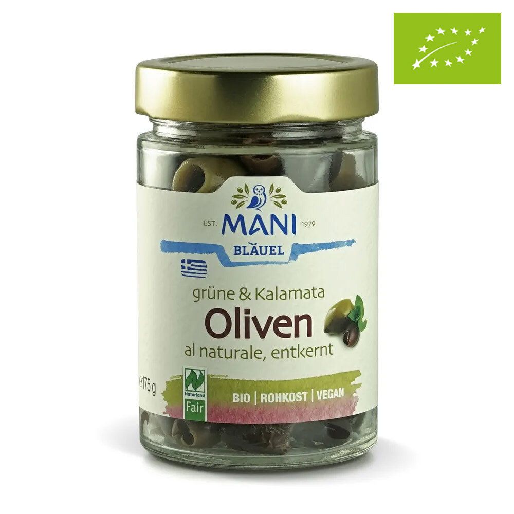 Органические греческие оливки микс зеленые и каламата al naturale oregano, &quot;MANI Blauel&quot;, 175 г