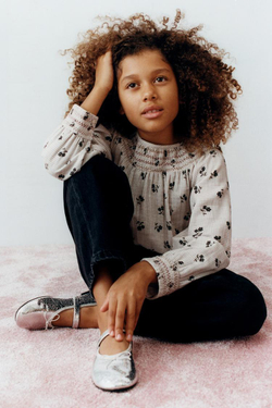 ZARA БЛУЗА В КЛЕТКУ С ЦВЕТОЧНЫМ ПРИНТОМ, ЭКРЮ/ЧЕРНЫЙ