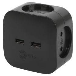 Разветвитель электрический ЭРА SP-4-USB-B на 4 розетки + 2xUSB 2400mA без заземления 10А черный | Электротовары