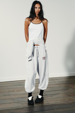 ZARA БРЮКИ-ДЖОГГЕРЫ С ТЕКСТОМ, СЕРЫЙ МЕЛАНЖ