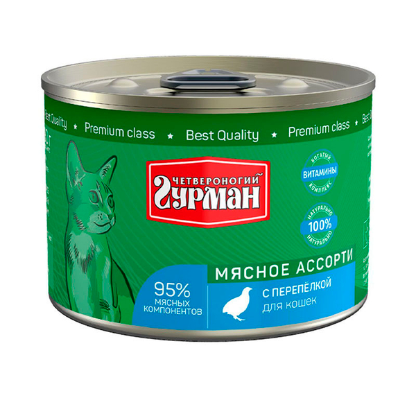 Мясное ассорти ИЗ ПЕРЕПЁЛКИ для кошек 190 г влажный корм Четвероногий Гурман