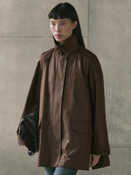 Massimo Dutti Длинная парка с карманами, кротово-коричневый