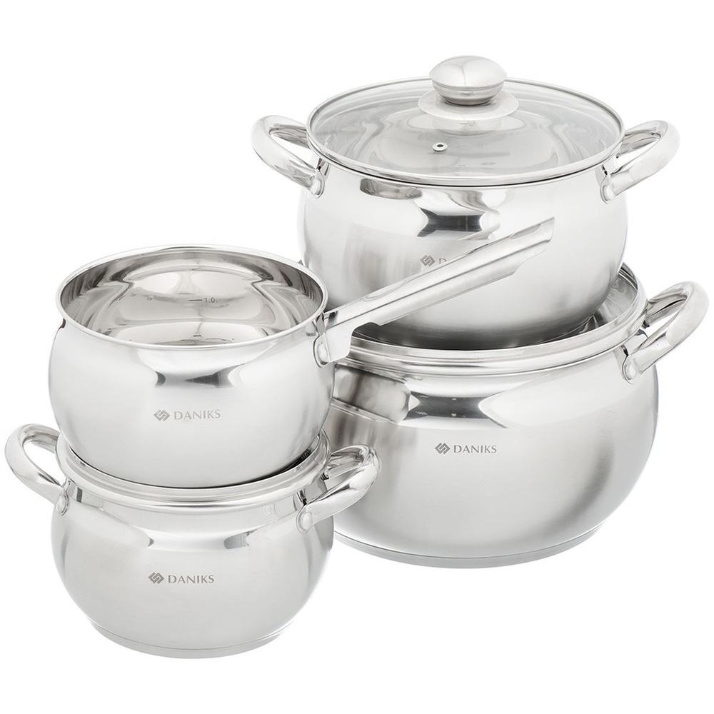 Набор посуды нерж, 7 пр, кастрюли 1.9,2.9,3.9 л, ковш 1.9 л, индукц, Daniks, Классика, SD-6-7