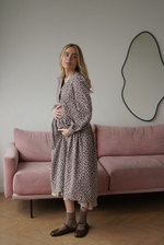 Платье Ева из фланели для беременных и кормящих мам, Мокко с цветами