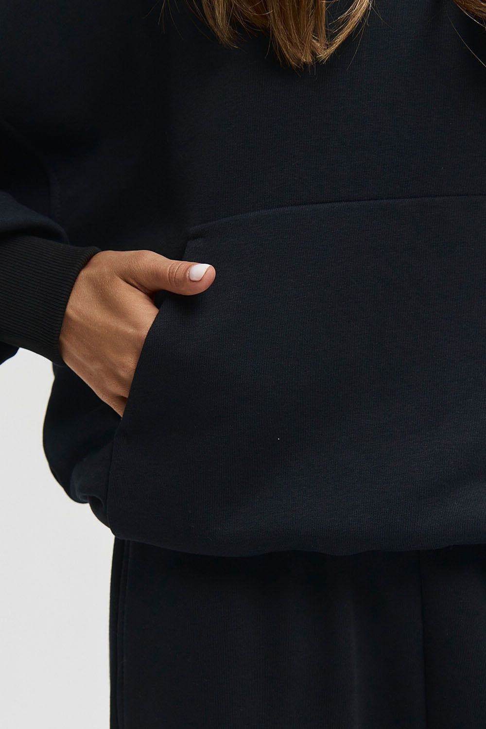 Худи свободного кроя из премиум футера черного цвета