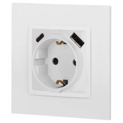 Розетка ЭРА Elegance 14-4108-01 2P+E 16A-250В со шторками с USB type-A+C 5В-3А белый | Эра Elegance