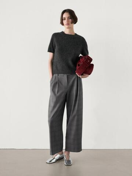 Massimo Dutti Брюки прямого кроя в клетку с двойными защипами, темно-серый