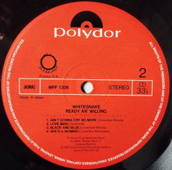Винтажная виниловая пластинка LP Whitesnake Ready An Willing (Japan 1980) (No Obi) Black And Blue