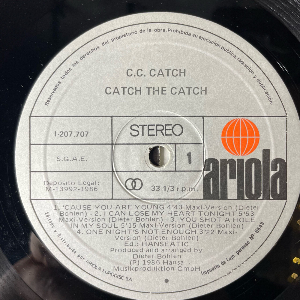 Винтажная виниловая пластинка LP C.C. Catch, Catch The Catch (Испания 1986)