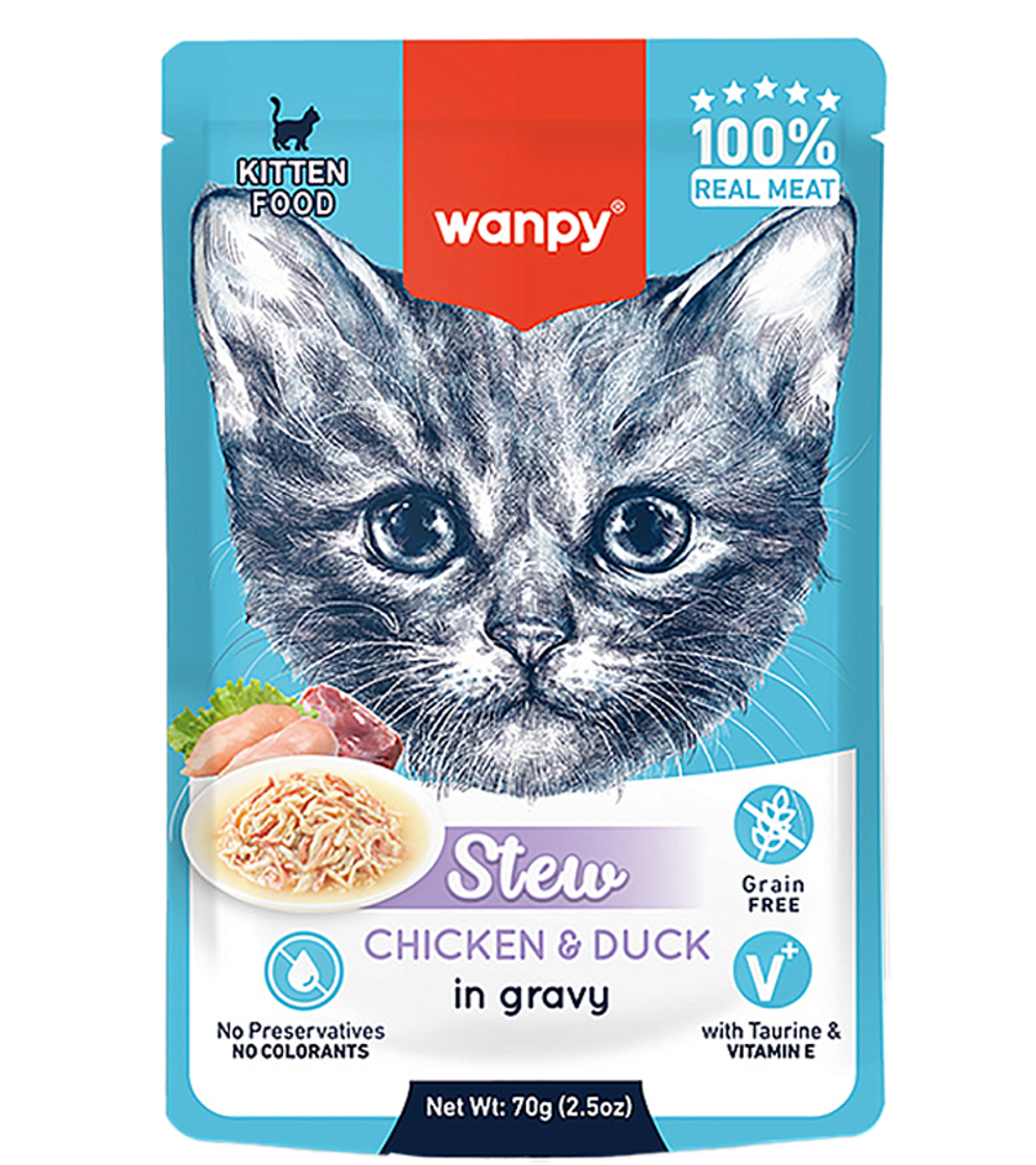 Wanpy Cat Для котят нежное рагу из курицы и утки 70гр.