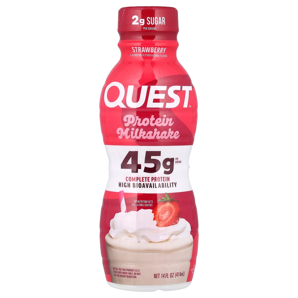 Quest Nutrition, Протеиновый молочный коктейль, клубника, 4 флакона по 414 мл (14 жидк. Унций)