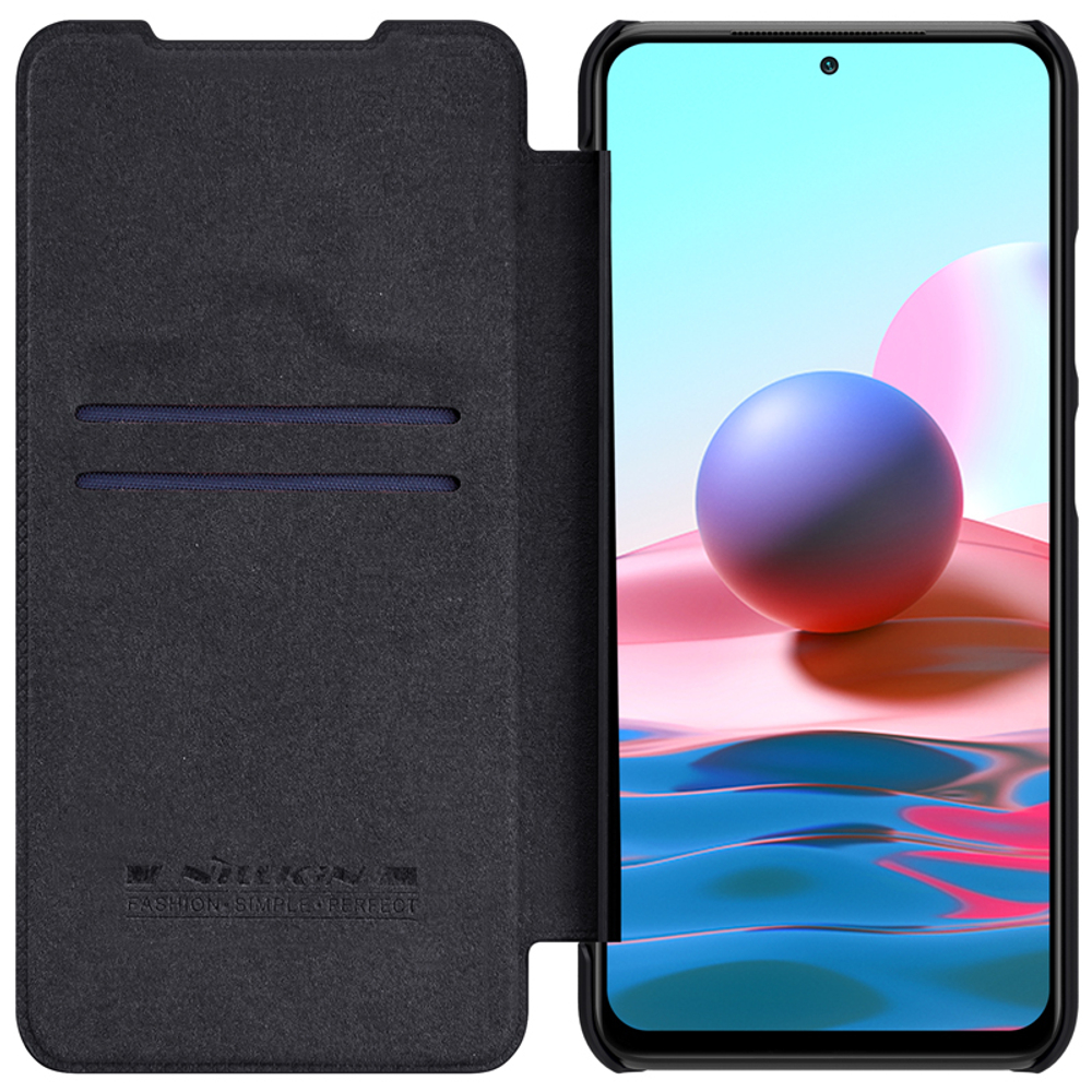 Кожаный чехол книжка Nillkin Qin Leather для Xiaomi Redmi Note 10 и Note 10S, черный цвет