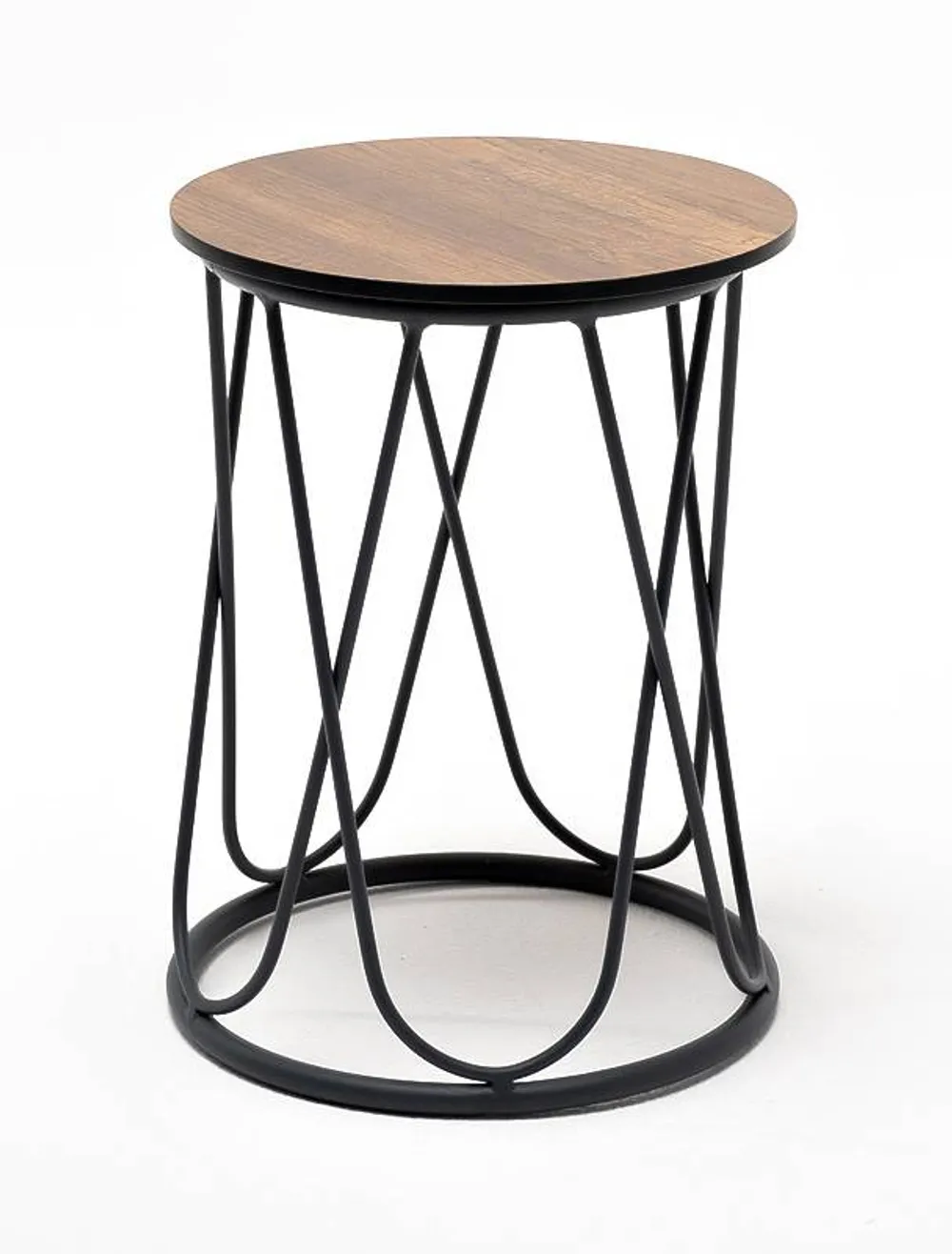 "Перу" журнальный стол из HPL круглый Ø40 H55, каркас из алюминия темно-серый (RAL 7024) муар, цвет столешницы "дуб"