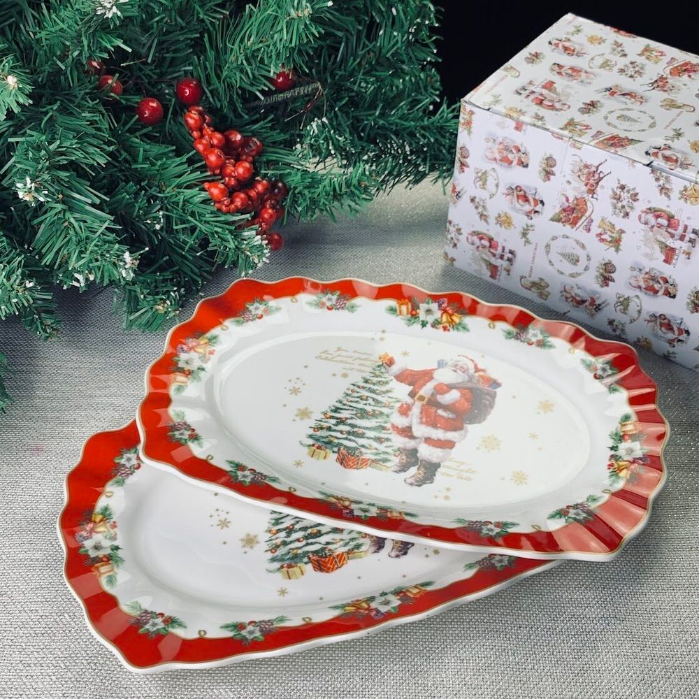 Lenardi 205-312 Набор из 2 овальных блюд 25см НОВЫЙ ГОД в под.уп.(х12)Фарфор