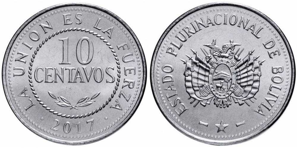Боливия 10 сентаво, 2017-2023 UNC