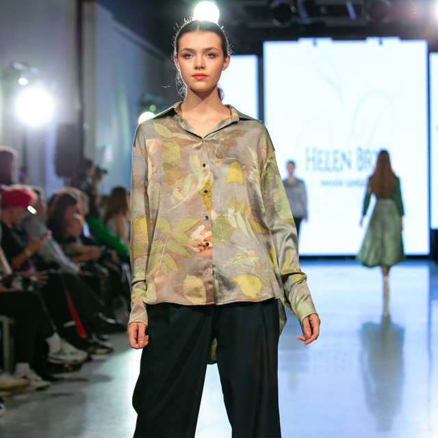 Рубашка шёлковая «Капли осени», экопринт